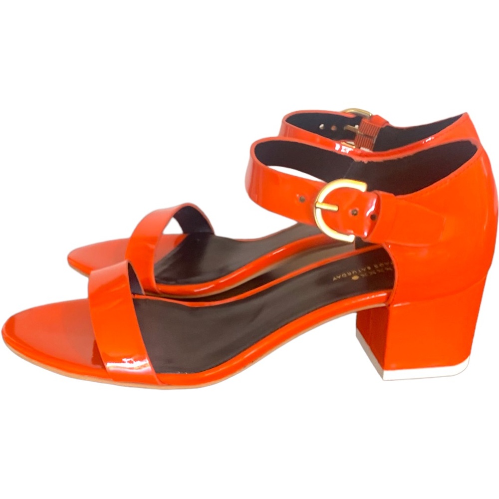 Kate Spade Orange Chunky Patent Faux Leather* Block Heels Sandals Size 7.5